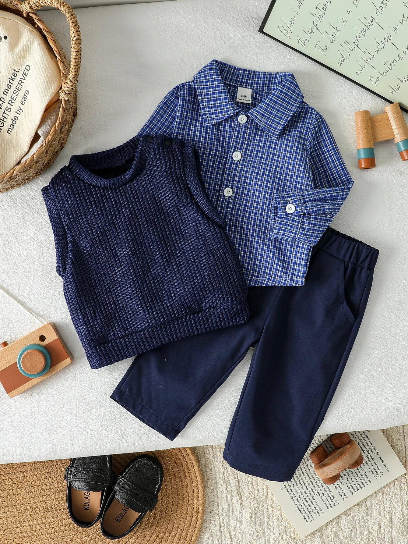 2025 Baby Boys Autumn Thin Gentleman Stripe Long Sleeve Tops +Solid Vest+Pants Three Pieces Set For 1-3Y Formal Clothes