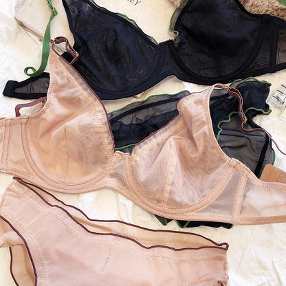 French Ultra Thin Bralette for Women Underwear Top Deep V Push Up Bra Set