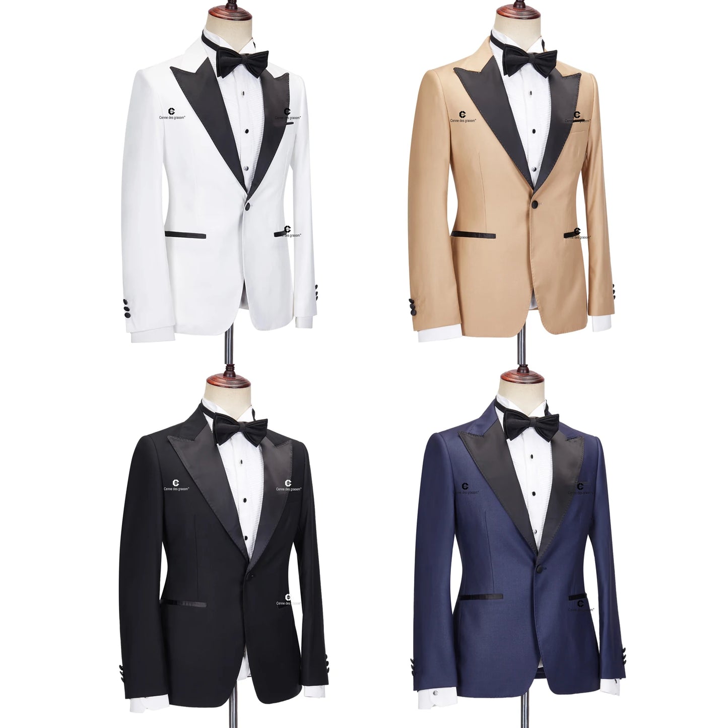 Tuxedo for Mens: Tuxedo Suits for Men Peak Lapel Slim Fit Black and White Solid One