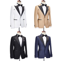 Cenne Des Graoom Tuxedo Suits for Men Peak Lapel Slim Fit Black and White Solid