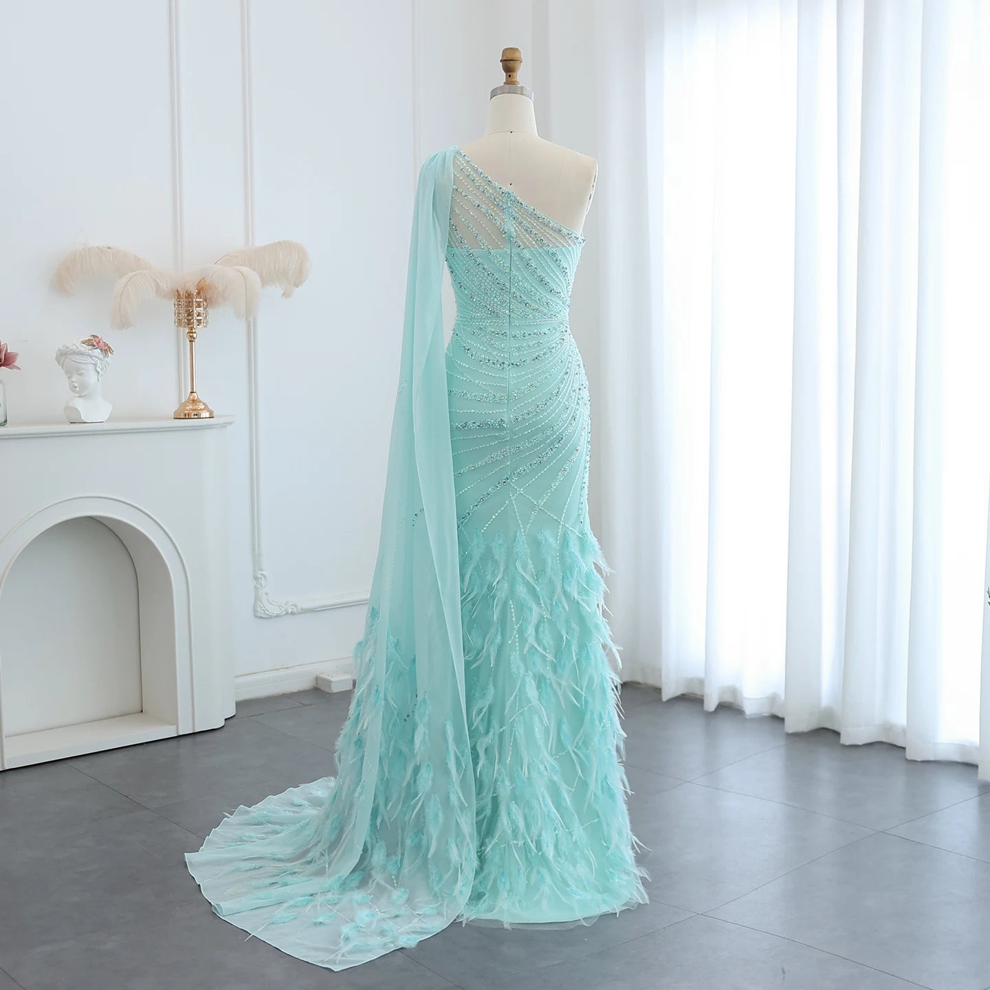 Homecoming Dresses: Turquoise Aqua One Shoulder Mermaid Evening Dress