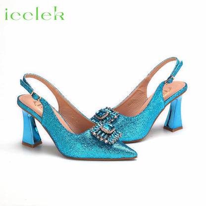 2024 Fashion Newest Arrival T.Blue Pointed Toe Women Sandals Shoes Matching Bag Set For Ladies Wedding Party Pump