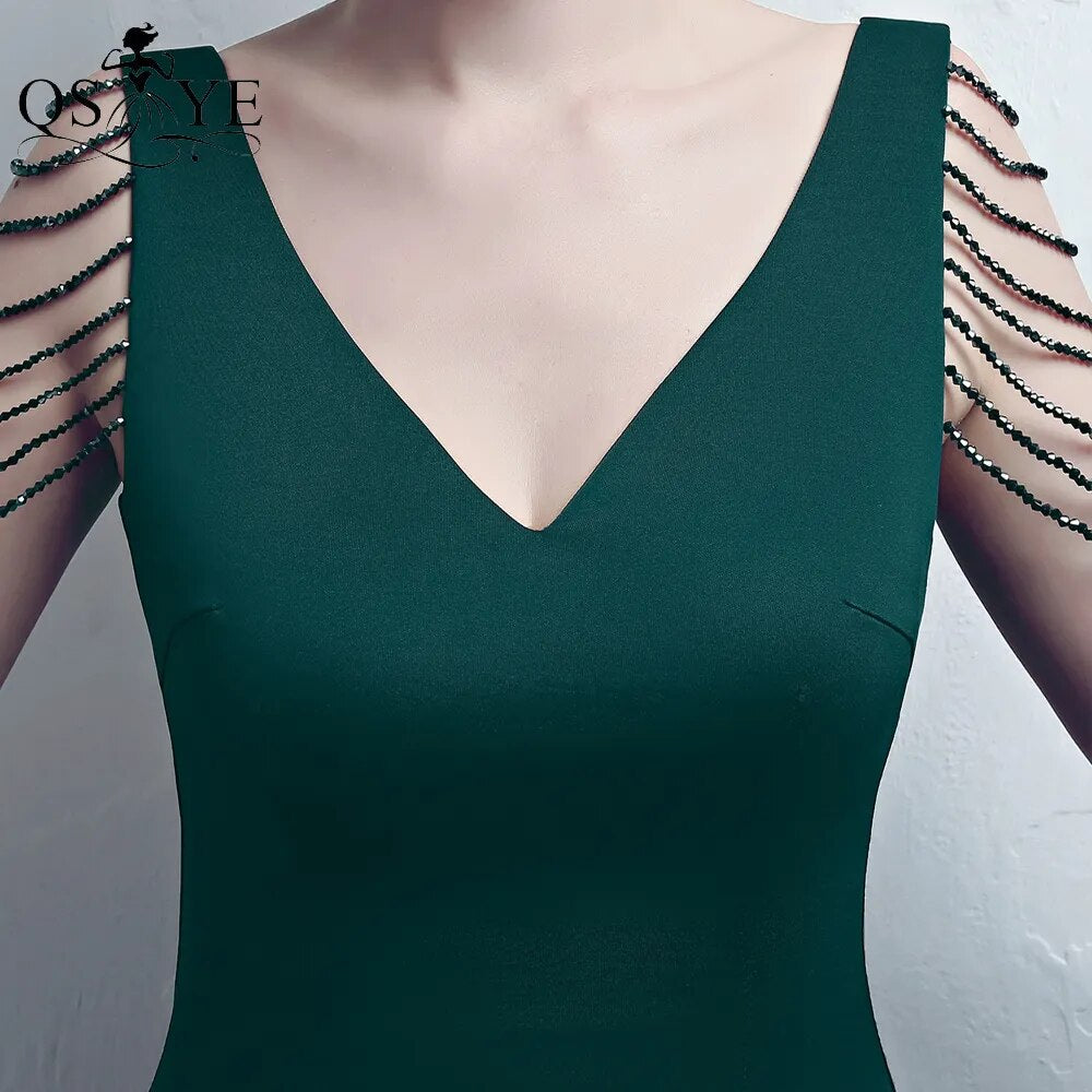 Evening wear Dresses: Straps Emerald Evening Dress V Neck Dress