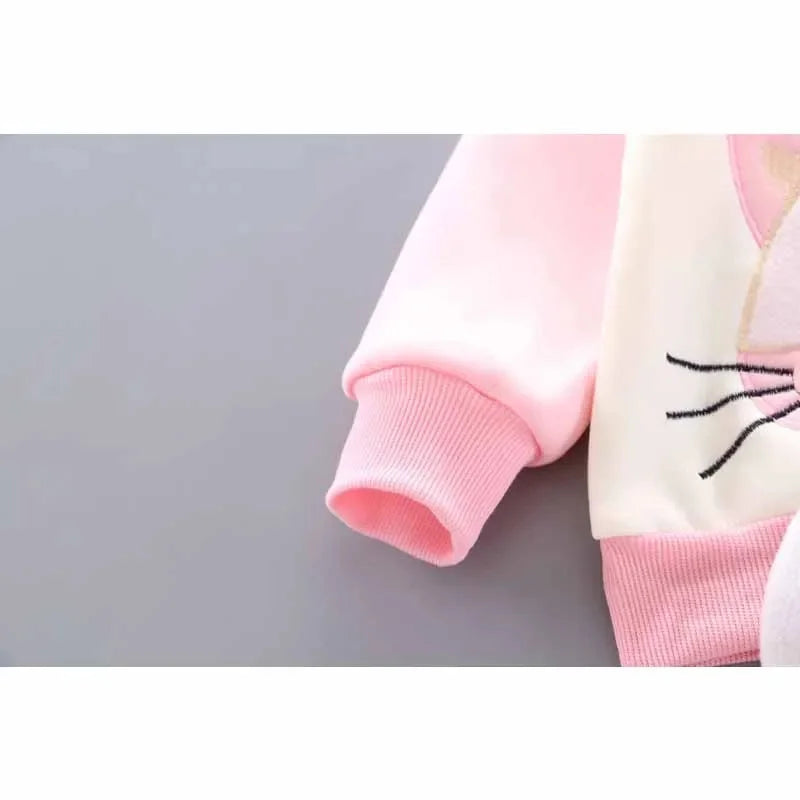 2024 Girls Padded Three Piece Children's Warm Cartoon Hooded Suit Autumn Winter Boys Fashion Casual Comfortable Sets 12M-5 Years