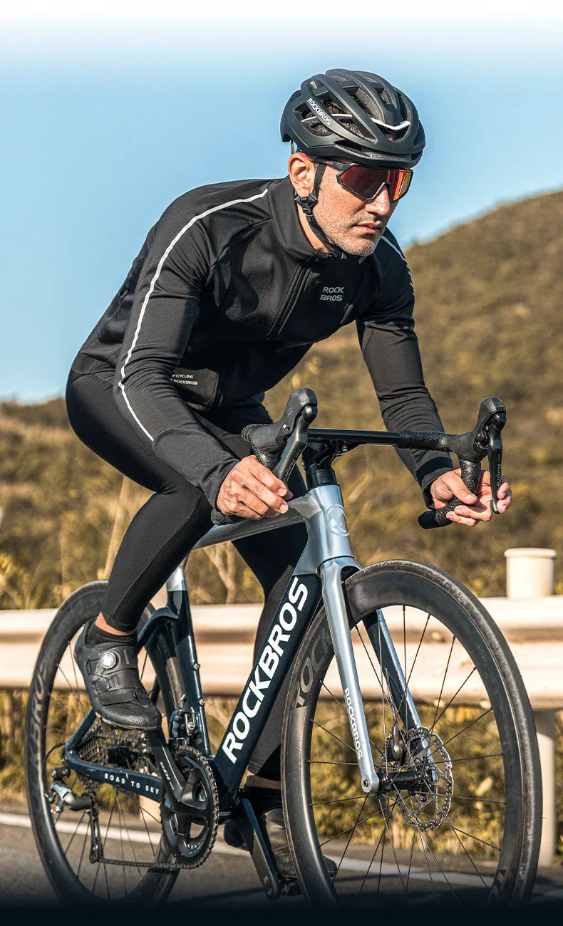 ROCKBROS Bicycle Jersey Fall/Winter Fleece Cycling Clothing Thermal Long Sleeve Cycling Clothing Warmer Windproof Sportswear