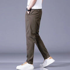 Casual Men‘s Stretch Slim Business Pants Male Classic Formal Work Suit Elastic Waist Pants