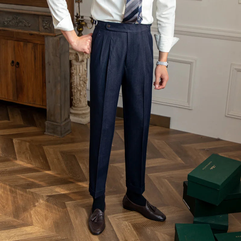 Dress Pants Men Ankle Length Office Social Slim Fit Suit Pant Classic Streetwear Trousers