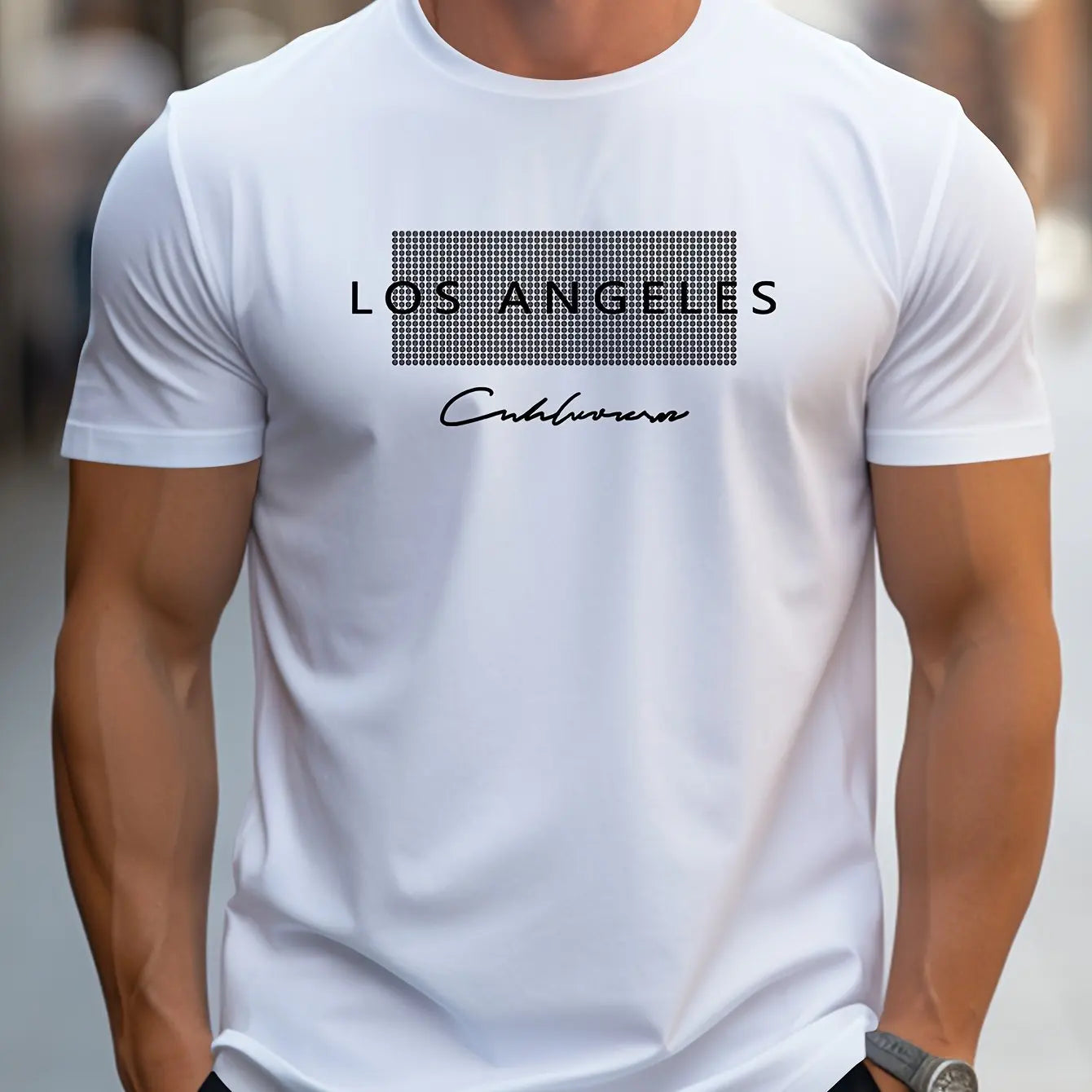 Men's 100% cotton summer loose fit large Los Angeles Graphic printed slim fit casual sports round neck short sleeved T-shirt top