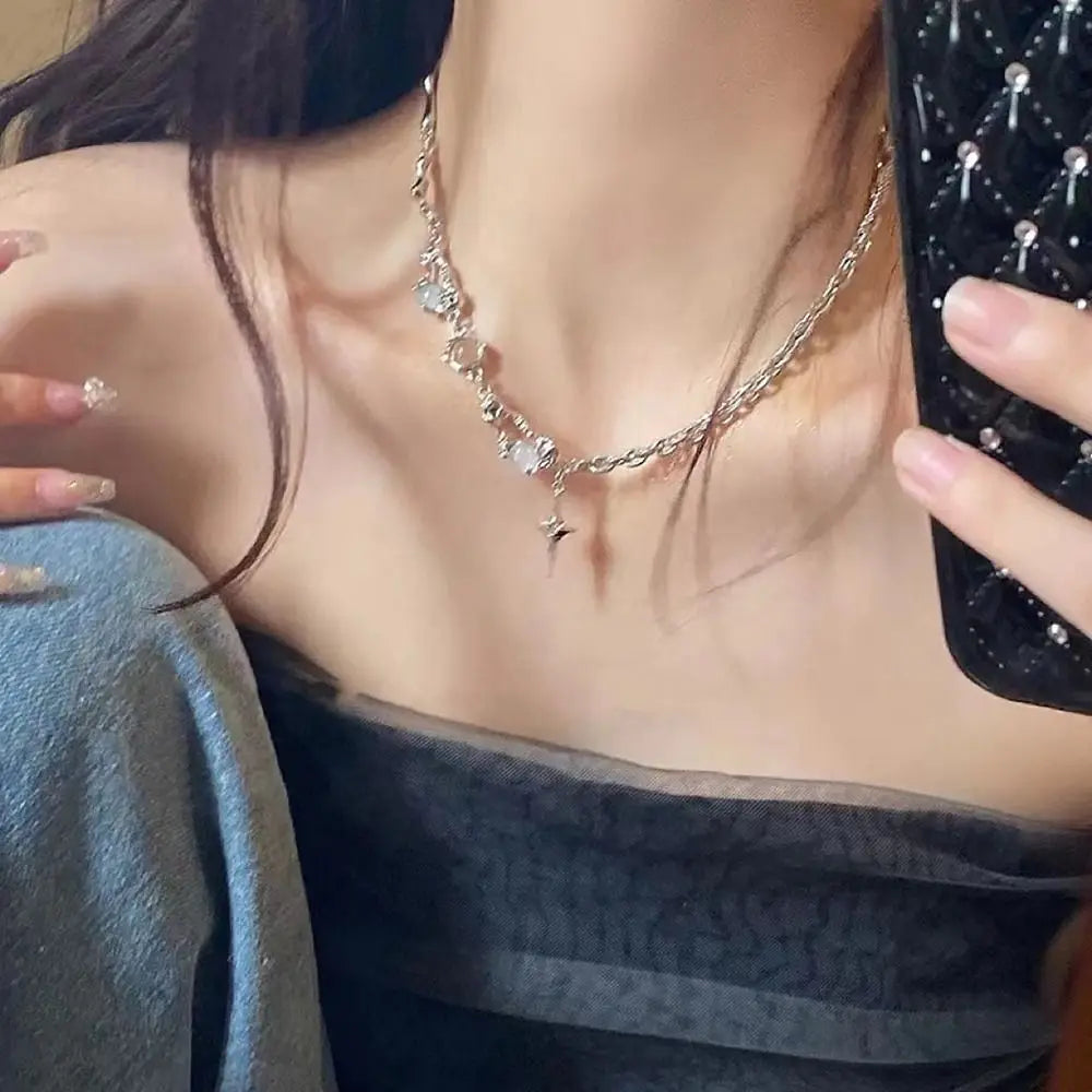 Korean Trend Love Butterfly Clavicle Chain For Women Shiny Multilayered Heart Necklace Collarbone Chain Valentine's Day Gifts