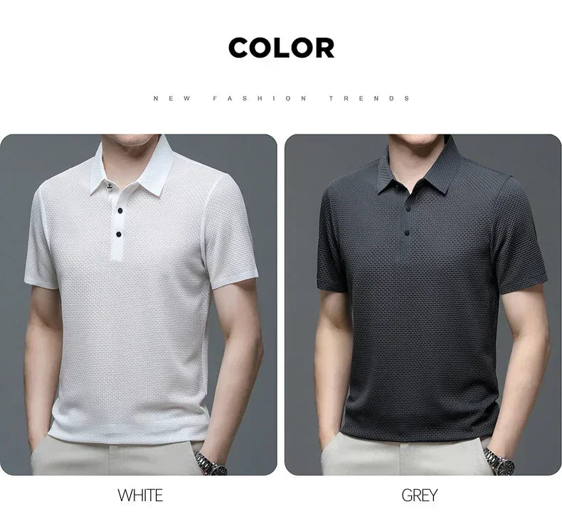 Brand Clothes Summer New Men's Short Sleeve T-shirt Ice Silk Cool and Breathable POLO Shirt Business Casual Sweat-absorbing Top
