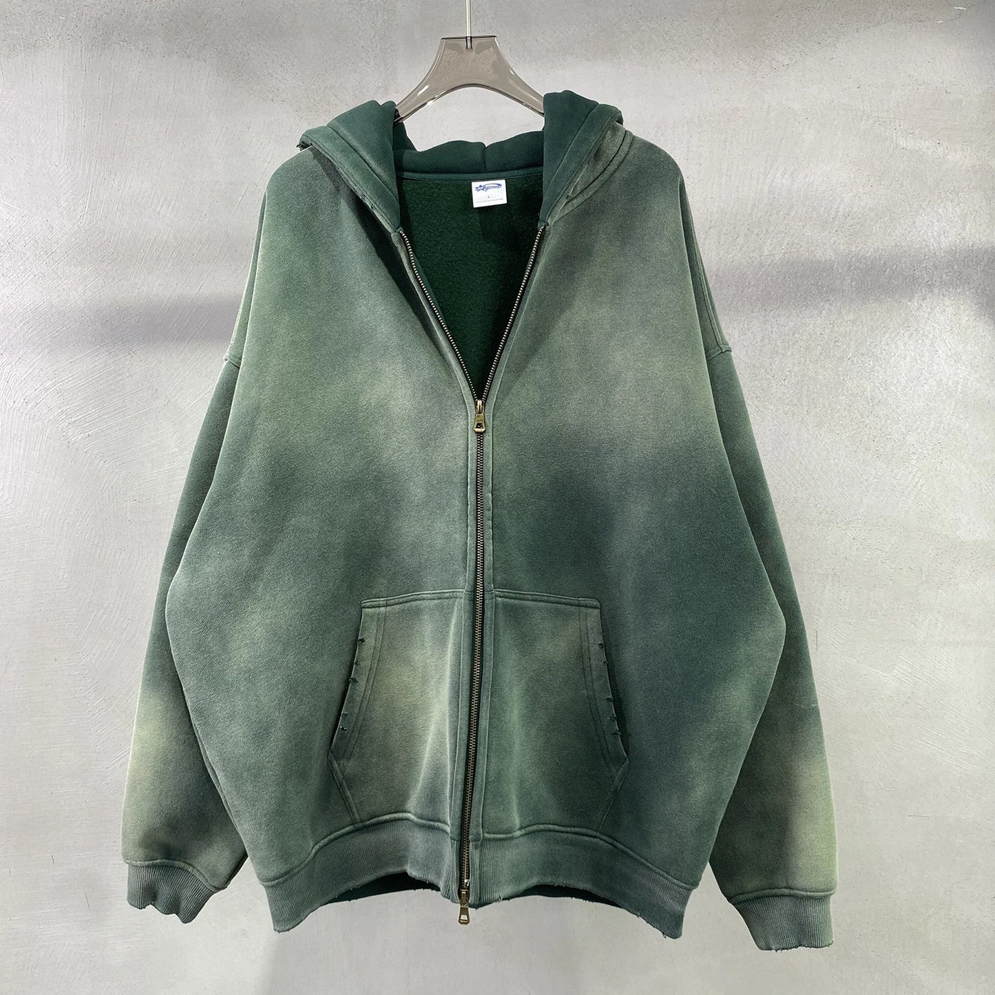 Men's Oversize Long Sleeve Washed Double Zipper Cardigan Hoodies Loose Plus  Winter