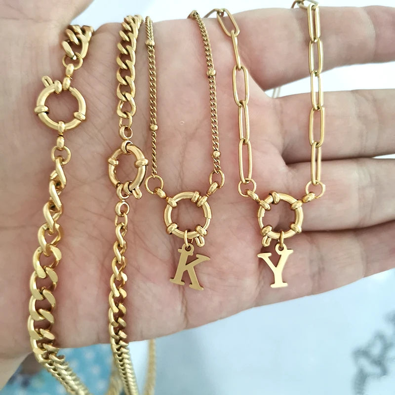 Anchor Clasp Necklace Women Men Choker Stainless Steel Geometric Link