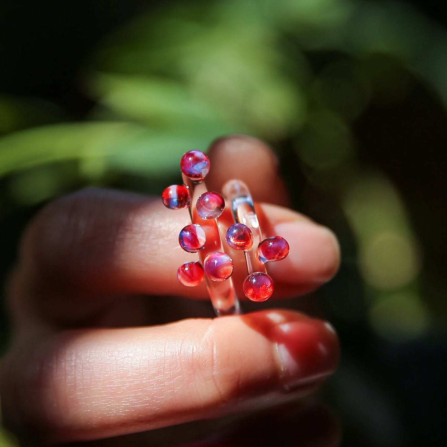 1pc Handcrafted Rainbow Glass Dewdrop Ring Colorful ball Ring Couple's Personalized High-end Round Ring Women Party Jewelry