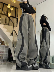 Line Design Pant Women Drawstring Pockets Wide Leg Chic Punk Pants