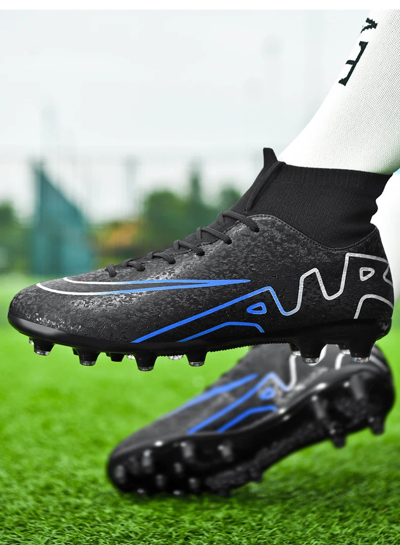 Men Soccer Cleats High Ankle Football Boots TF/FG Training Outdoor Long Spikes