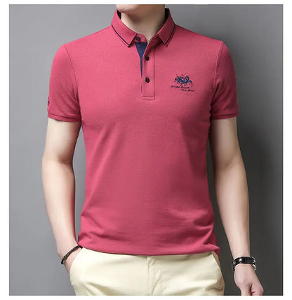 Summer New Men's Embroidered Polo Collar 100% Cotton Short Sleeved Polo Shirt Fashion Solid Color Casual Top T-shirt M-4xl
