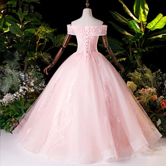 Pink Prom Dress Off the Shoulder Evening Party Gown