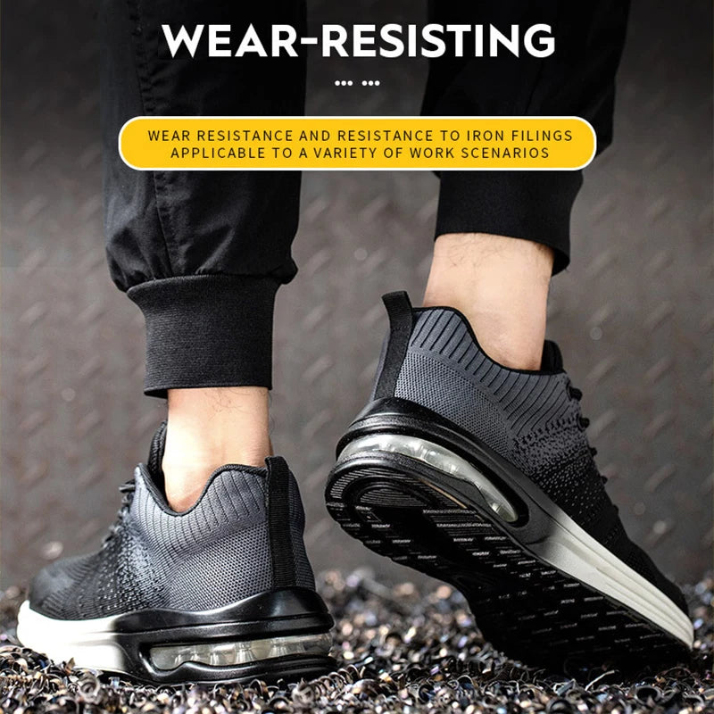 Indestructible Safety Shoes For Men Steel Toe Anti-Puncture Men's Work Shoes  Lightweight Slip Resistant Air Cushion Sneaker  ﻿