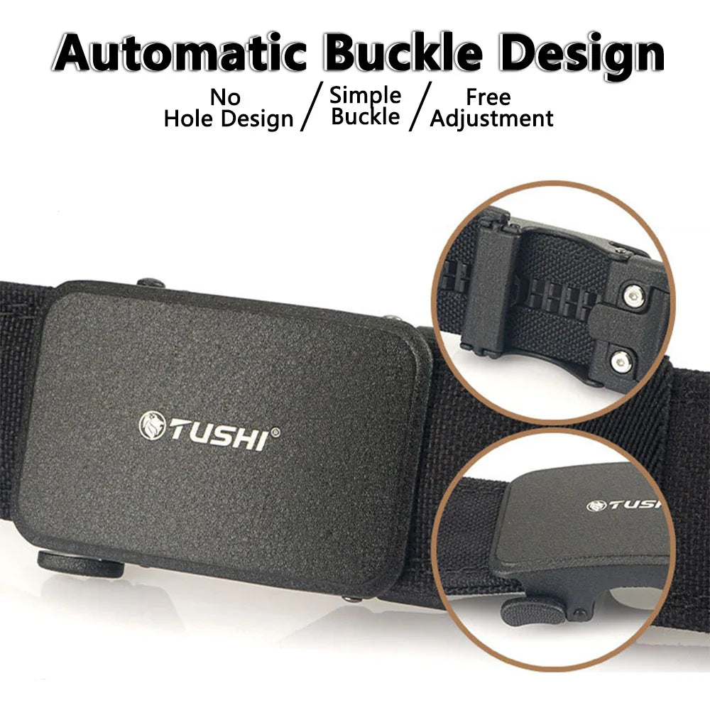 TUSHI New Hard Tactical Belt for Men Metal Automatic Buckle IPSC Gun Belt 1100D Nylon Military Belt Outdoor Sports Girdle Male