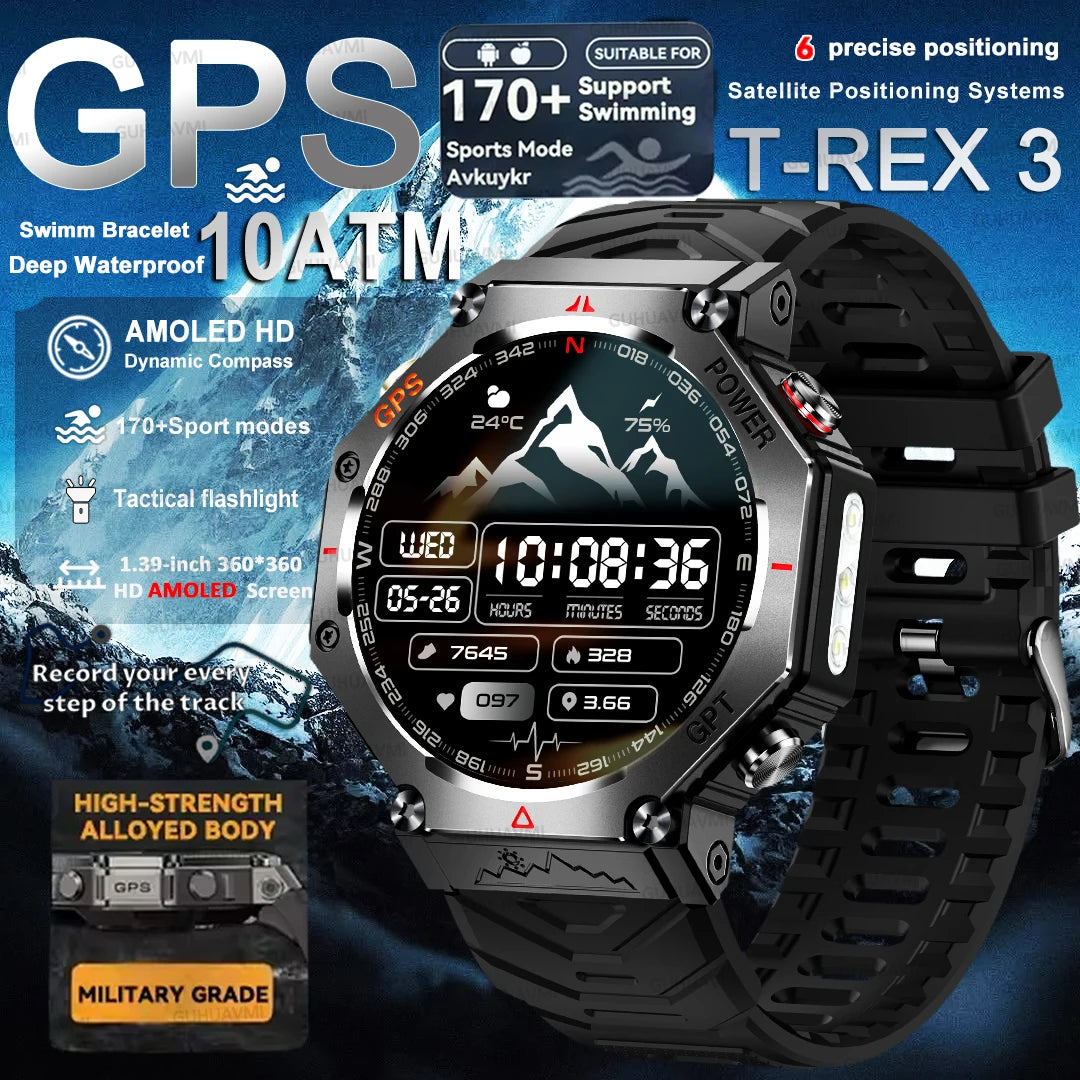 2025 New T-Rex 3 Ultra GPS Smart Watch Men 10ATM IP68 Waterproof Built-in Dual-band GNSS Compass Military Sport Smart Watch