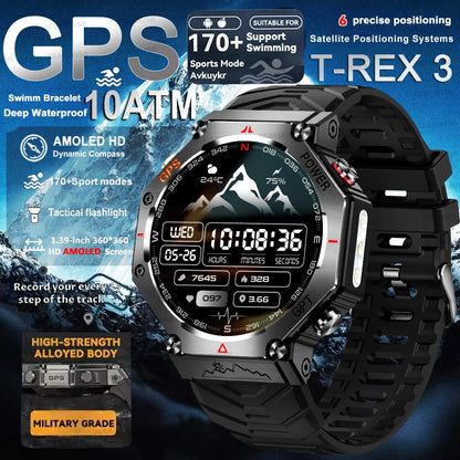 2025 New T-Rex 3 Ultra GPS Smart Watch Men 10ATM IP68 Waterproof Built-in Dual-band GNSS Compass Military Sport Smart Watch