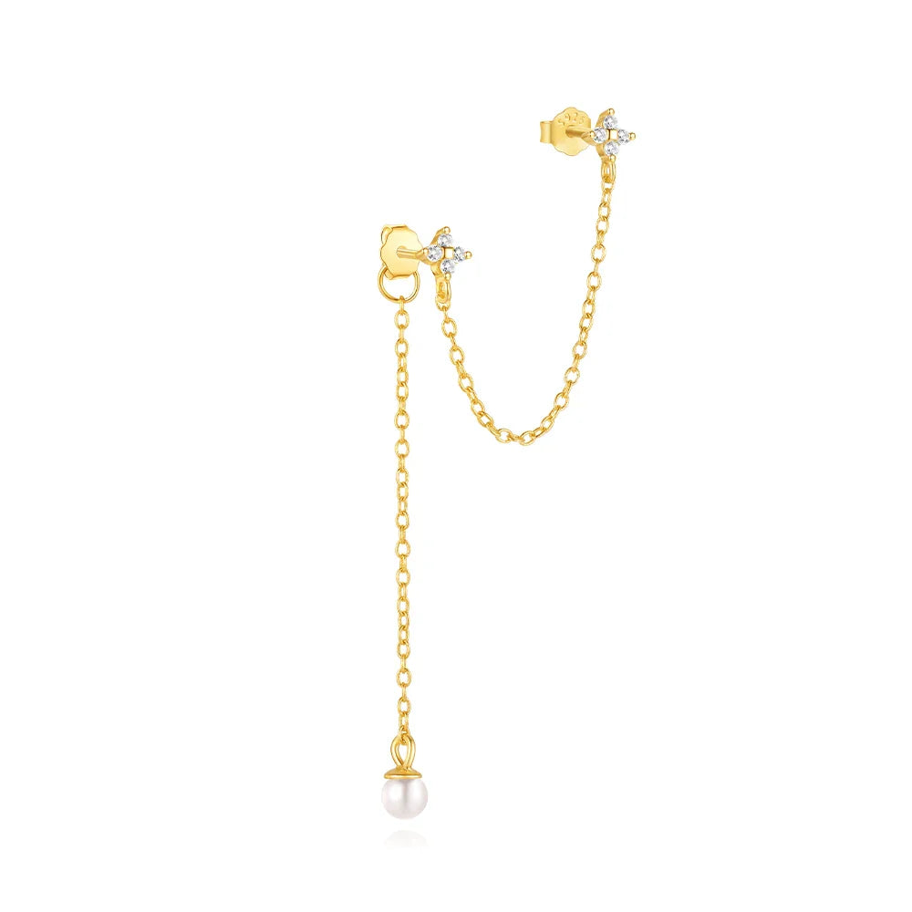 ROXI S925 Sterling Silver Petals Stud Earring Microinlaid Colorful Cubic Zirconia Chain Tassel Earrings For Women Dangle Earring