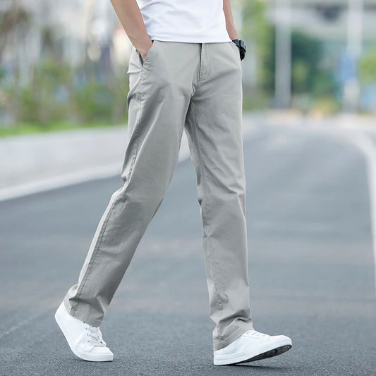 Men's Thin Cotton Khaki Casual Pants Business Solid Color Stretch Trousers Brand