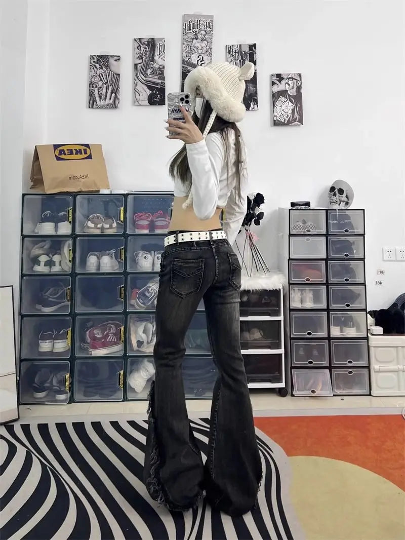 high street retro hottie micro-flare jeans women American Y2k autumn and winter