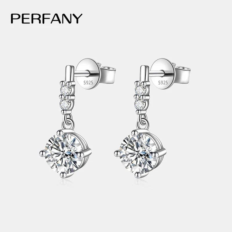 PERFA﻿NY 0.5/1CT Moissanite Drop Earring Women S925 Pure Silver Four Claw Laboratory Diamond Fashion Luxury Wedding Jewelry