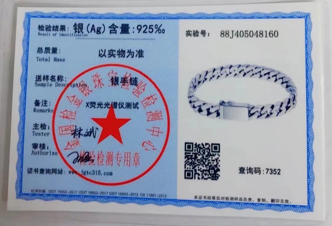 100% S925 Sterling Silver Necklace Bracelet Punk S925 Silver Jewelry Never Fade Carry certificate Men Women Jewelry Gifts