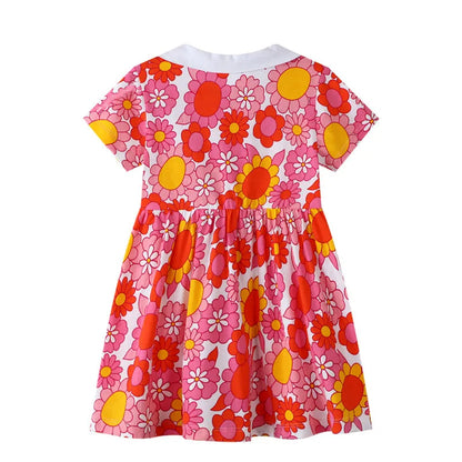 Jumping Meters Summer Girls Dresses Floral Baby Clothes Short Sleeve Children's Clothes Hot Selling Kids Frocks