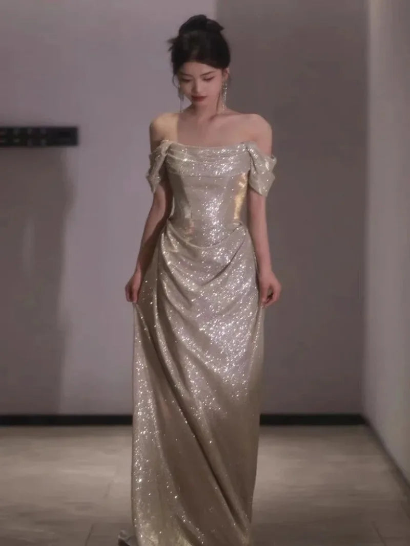 Evening wear Dresses: Ruched Mermaid Sleeveless Sequins Evening Dress
