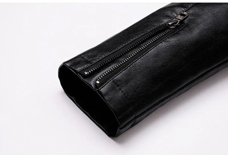 Men Leather Coat Vintage Classic Stand Collar Male Faux Leather Jacket