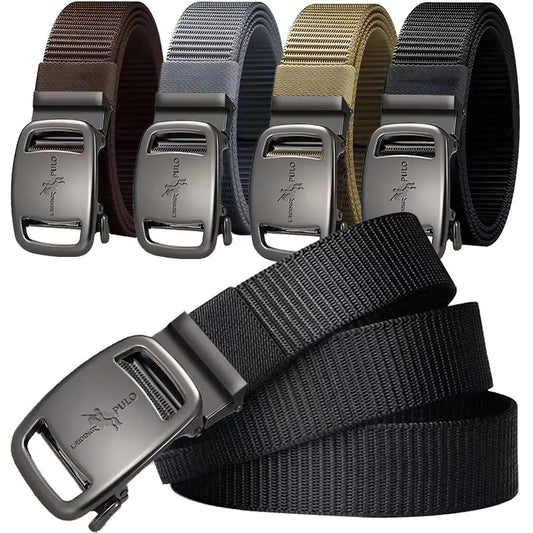 Black Automatic Buckle Belt Men Business Luxury Brand Quality Canvas Belt Casual Simple Wild Style Trendy Jeans Belt