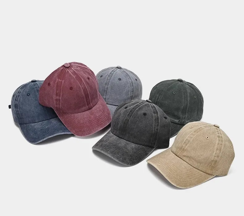 Hat Men's Washed Coated Baseball Cap Color Tile Korean Version Simple Dome Cap Solid Color Sports Sun Hat