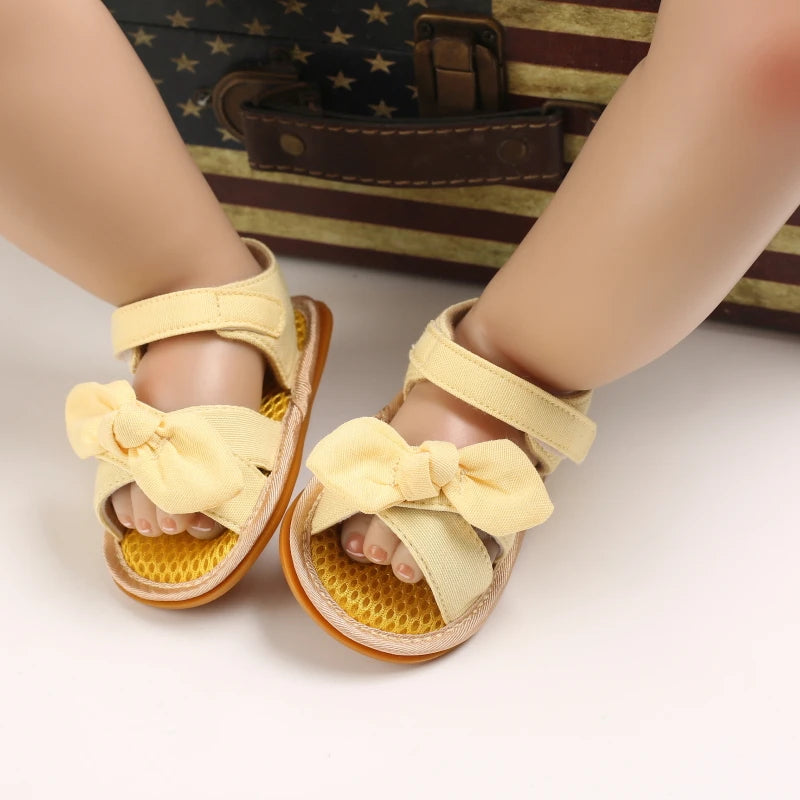 Cute Summer Sandals Yellow Princess Bow Decoration Casual Soft Rubber Sole