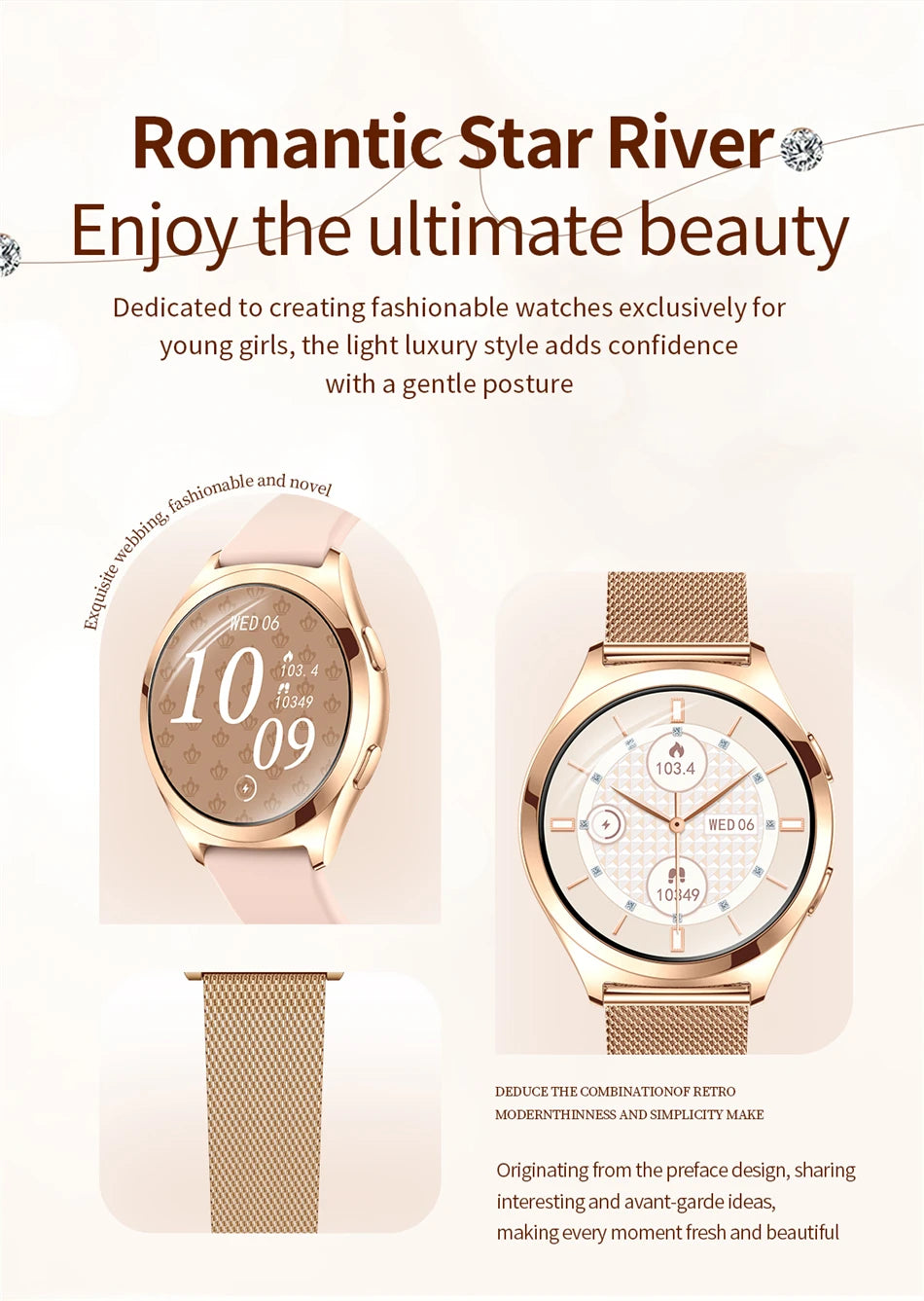 1.27inch AMOLED Women's Smart Watch Custom Watch Face Smartwatch Ladies Heart Rate Monitoring Bluetooth Call Waterproof Bracelet