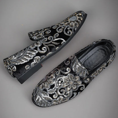 Golden Sapling Embroider Man Loafers Elegant Wedding Shoes Leisure Flats Vintage Men's Mocassins Party Loafers Formal Male Shoes