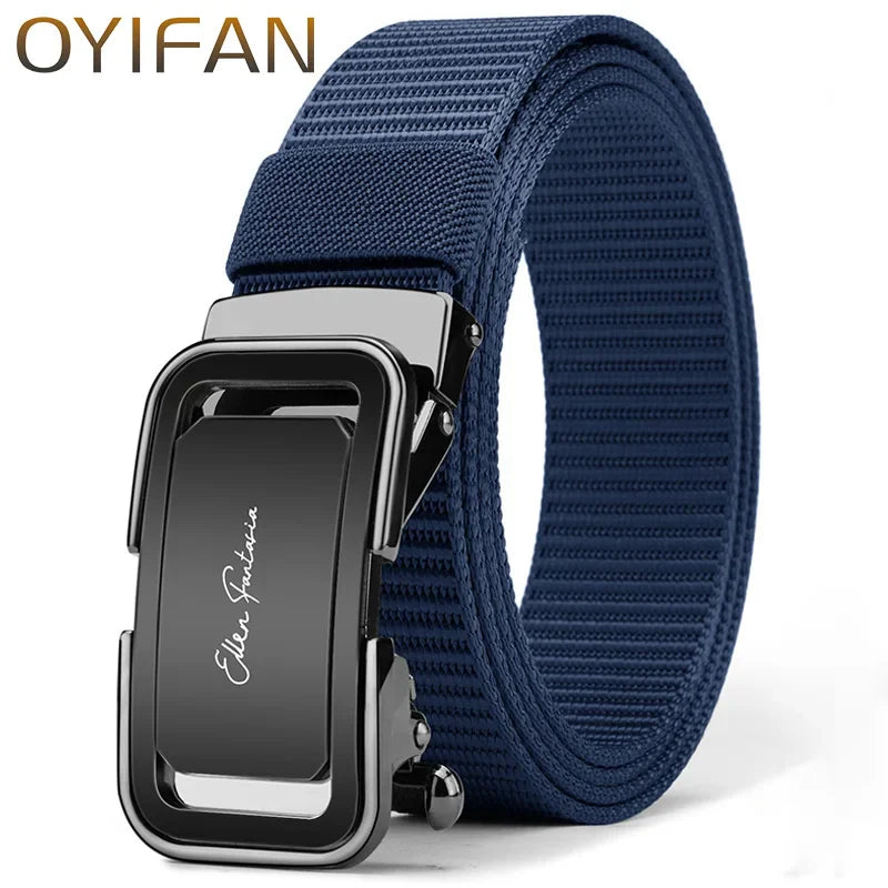 Fashion Men's Belt, Alloy Automatic Buckle, Canvas Belt, Sports Belt, Large Size 110-160cm Can Cut Belt, Men's Automatic Belt