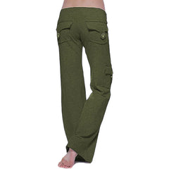 solid color multi-pocket belt sports comfortable casual straight-leg cargo pants