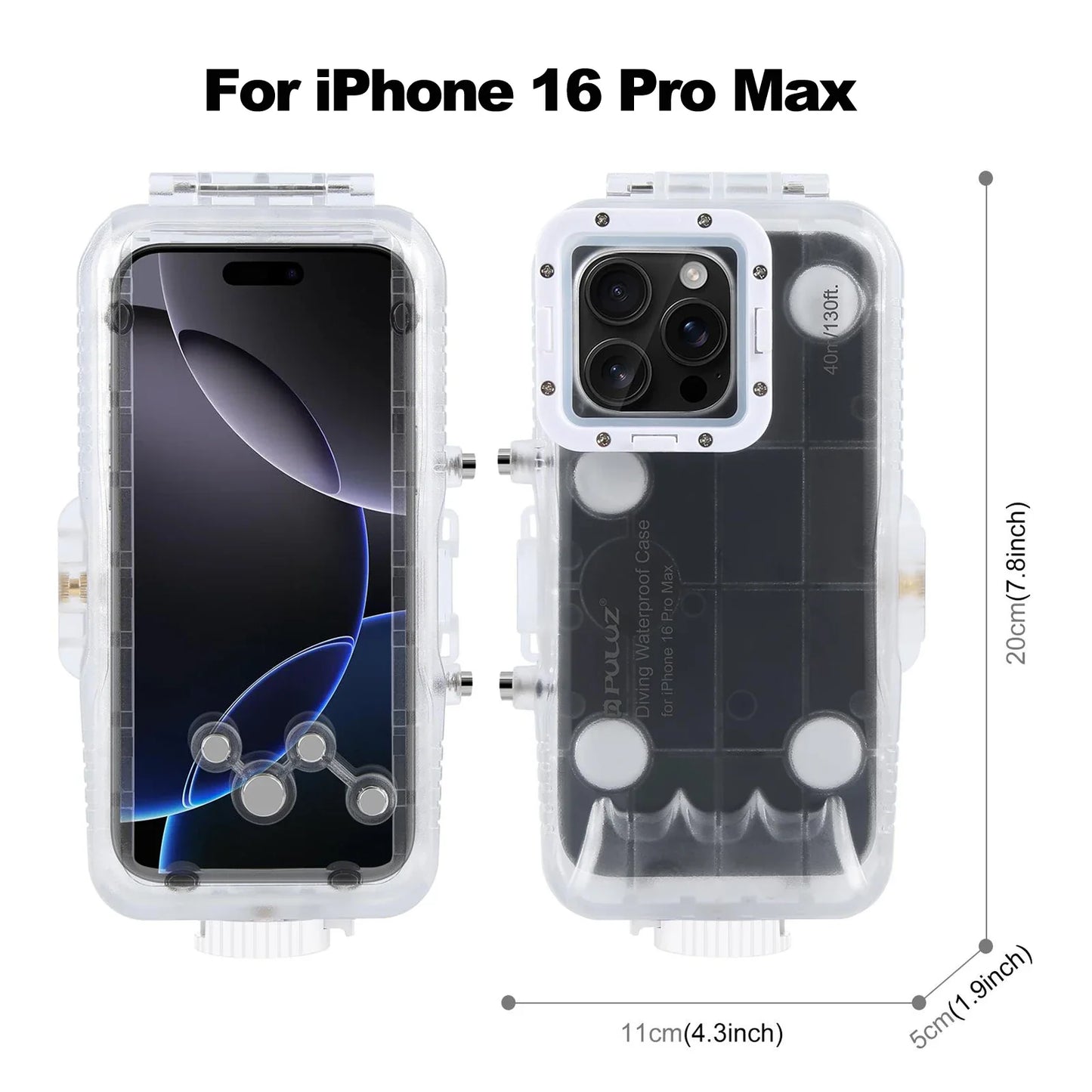 PULUZ 40m/130ft Waterproof Diving Case for iPhone 16 15 14 13 12 11 Pro Max Plus Photo Video Taking Underwater Housing Cover