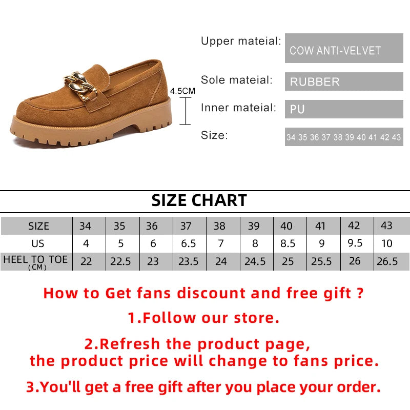 2023 Women Loafers Fashion Chain Design Suede Genuine Leather British Style Women Spring Shoes Large Size Student Shoes Ladies