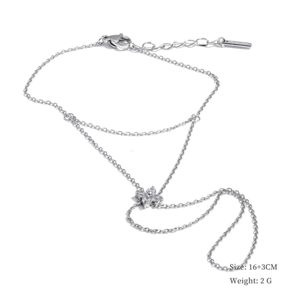 Yhpup Hot Style Zirconia Round Back of Hand Chain Finger Bracelet Bangle Stainless Steel Chic Fashion Jewelry Wholesale 2025 New