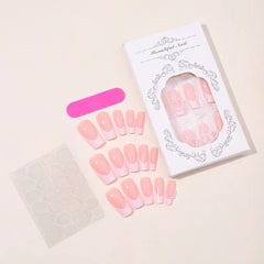 French Nude Pink Tip Ballet Y2k nails Press On Coffin Nails Wearable Love Pearl Fake Nails Charming Reusable Adhesive False Nail