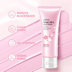 Japan Sakura Clay Mask Deep Cleansing Brightening Skin Mud Korean Face Mask Oil Control Shrink Pores Skin Care 80g