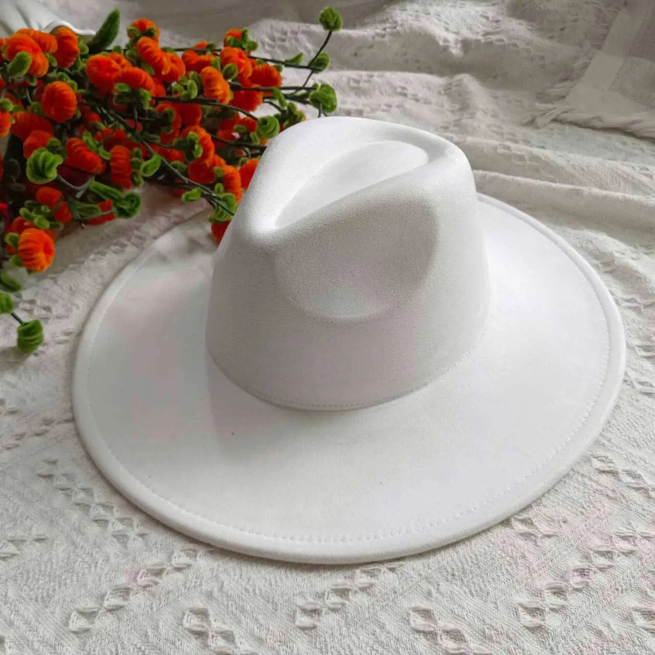 Vegan Suede Fedora Rancher Hats Blank Hats for Burning Multicolor teardrop shaped Top 9.5cm Brim Unisex Jazz Hat Church Hat