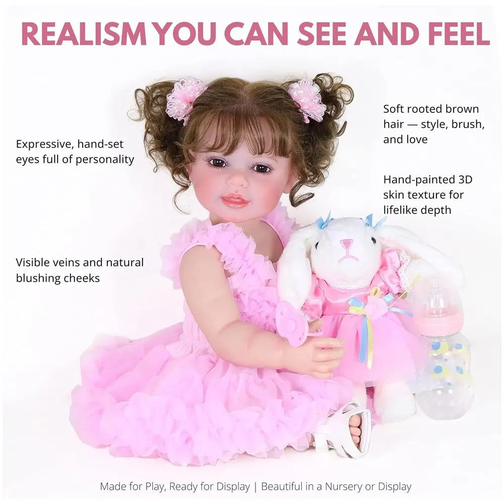 Happy Dance Reborn Toddler Doll – 22-Inch Lifelike Companion with Plush Bunny