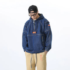 spring hooded sports casual sweater 100% cotton loose denim jacket