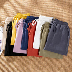 Womens Spring Summer Pants Cotton Linen Solid Elastic waist Candy Colors Harem Trousers