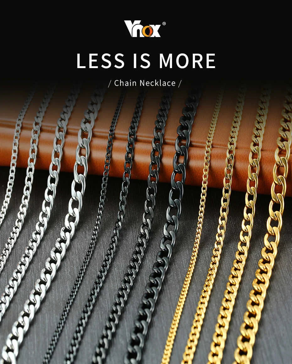 Vnox Men's Cuban Link Chain Necklace Stainless Steel Black Gold Color Male Choker colar Jewelry Gifts for Him